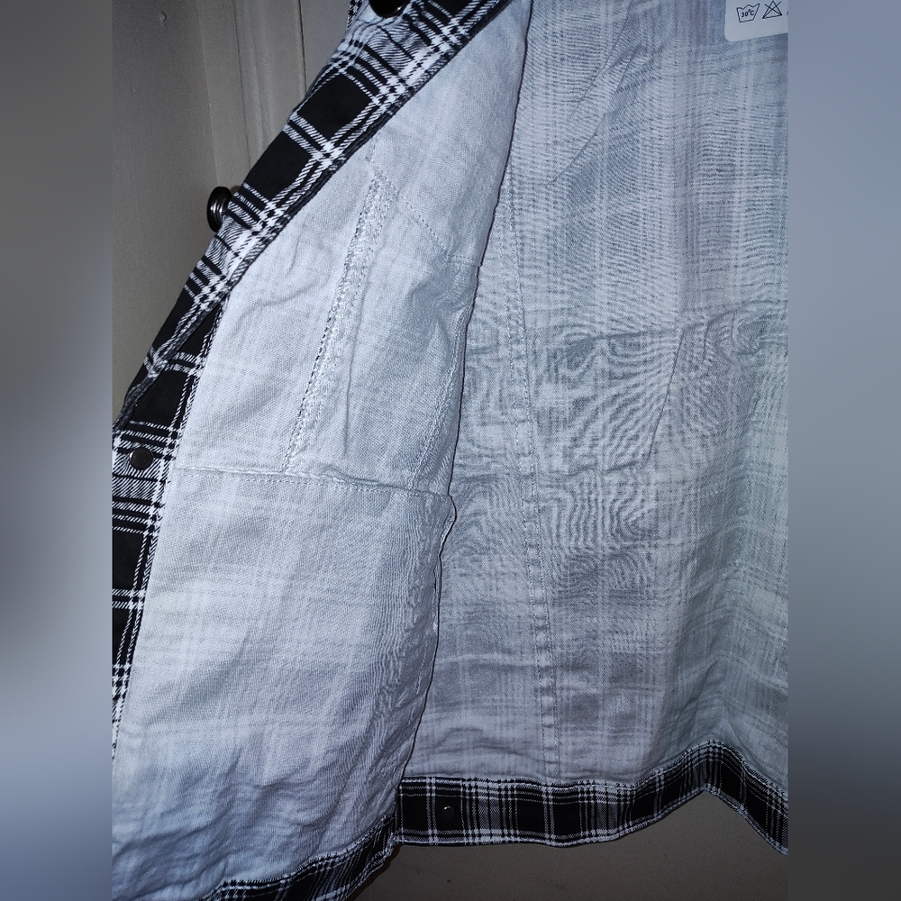 Black and White Plaid Men's Jeans Jacket - Picture 4 of 5